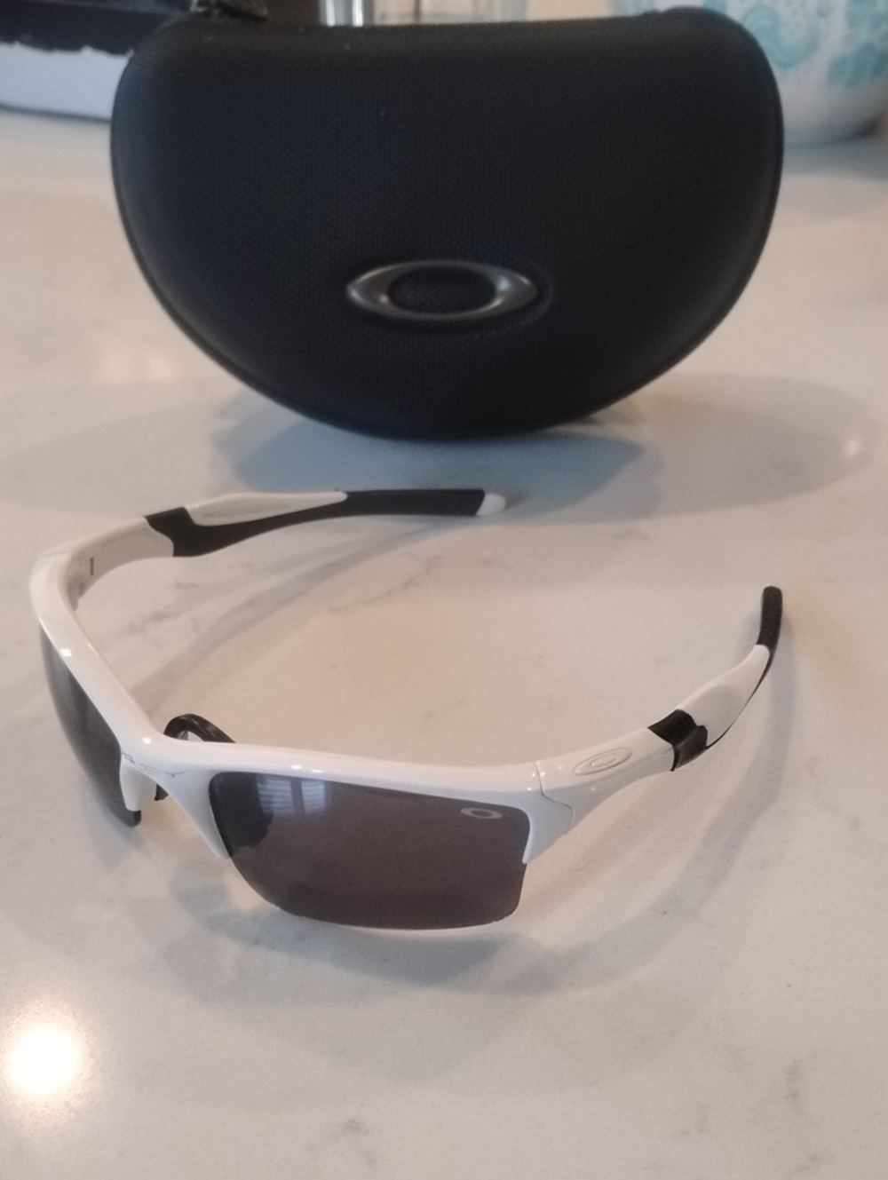 Oakley White and Black Half Jacket Frames With Black Lenses